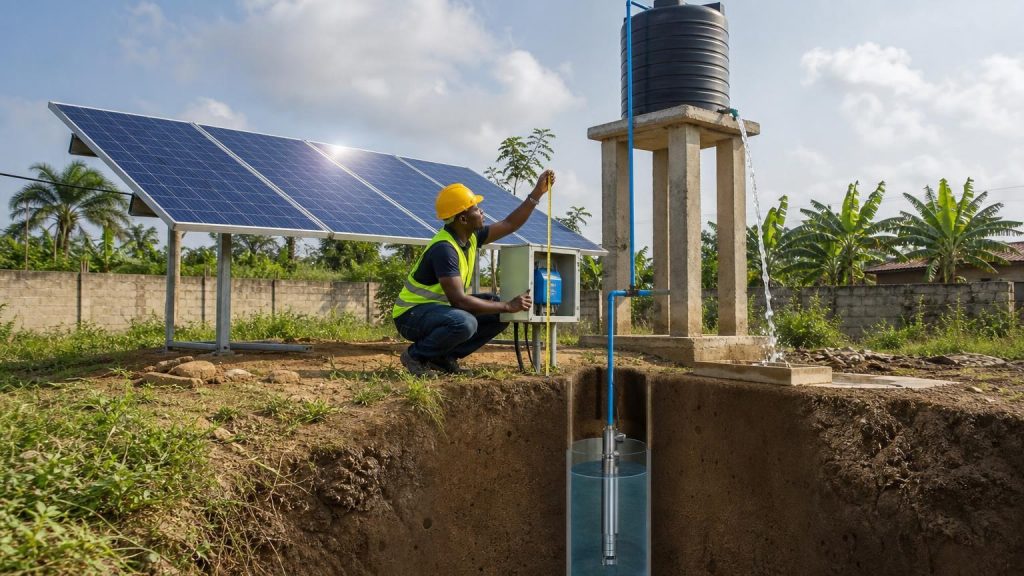 Sizing a battery-free solar pump from water volume, lifting height and solar input