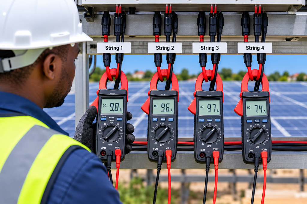 Comparing current readings between solar PV strings