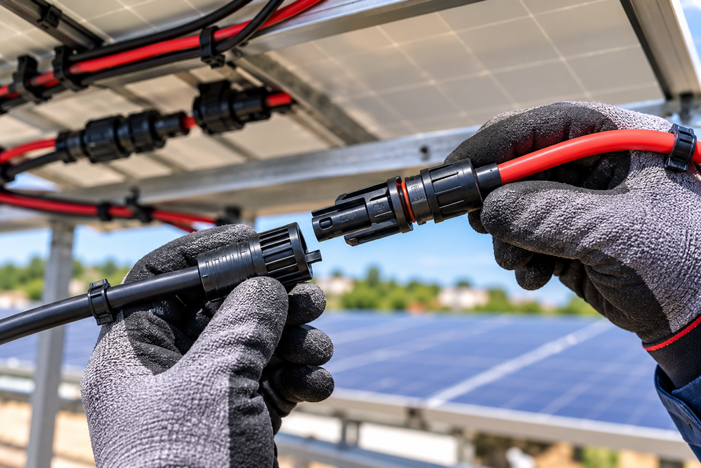 MC4 connectors and cables on a solar PV system